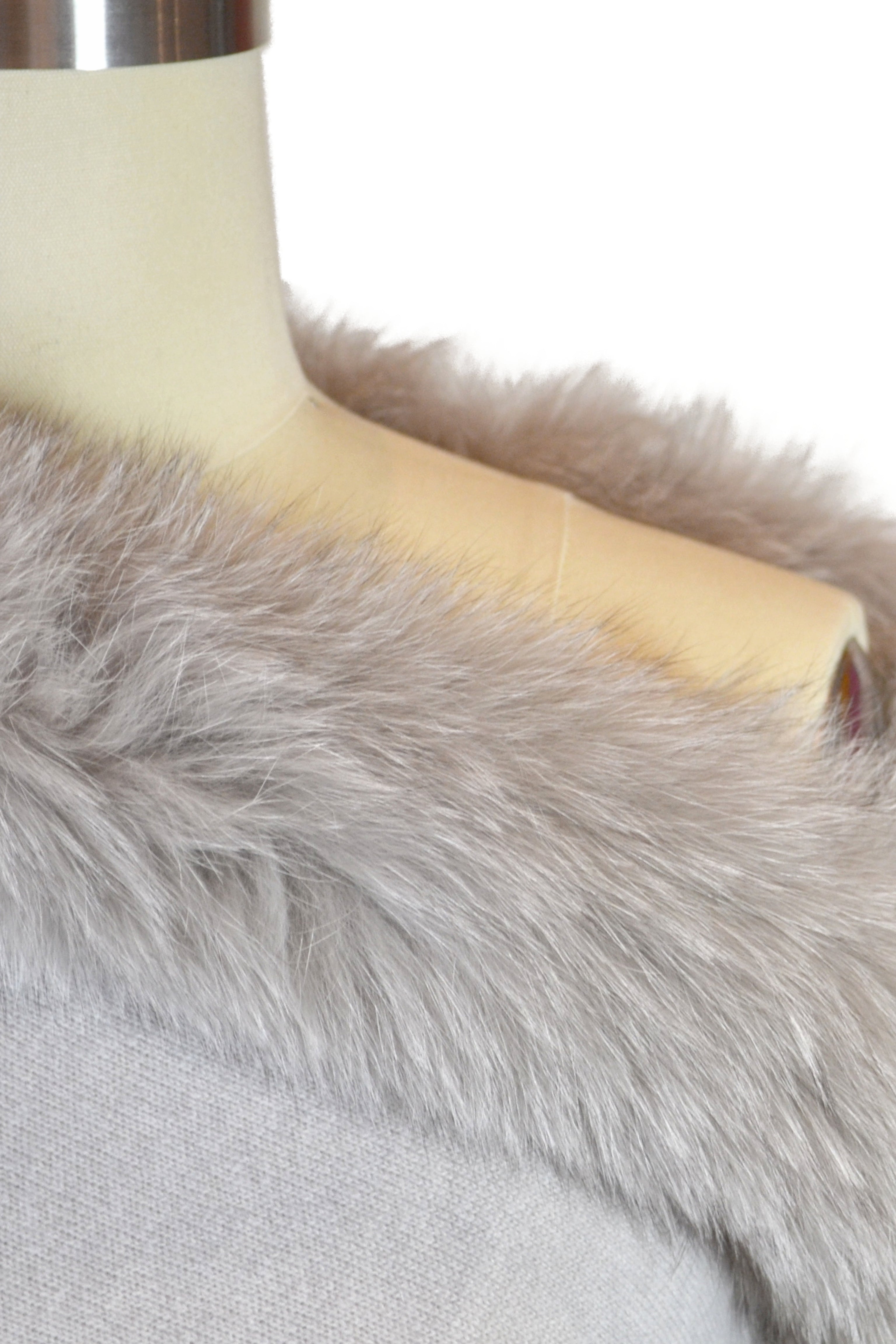 Cashmere Stole with Full Fox Fur Trim in Dove Gray