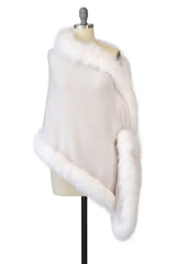 Cashmere Stole with Full Fox Fur Trim in Shell