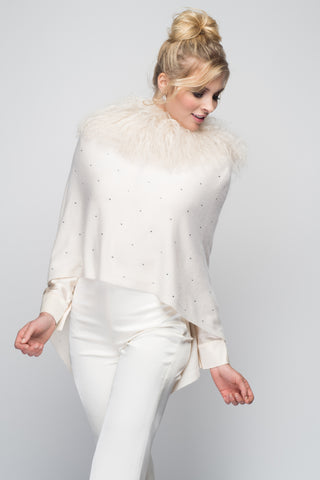 Cashmere Bolero with Fox & Crystals in Ivory