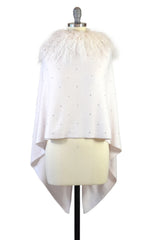 Cashmere Stole with Front Tibetan Sheep Fur & Crystals in Shell