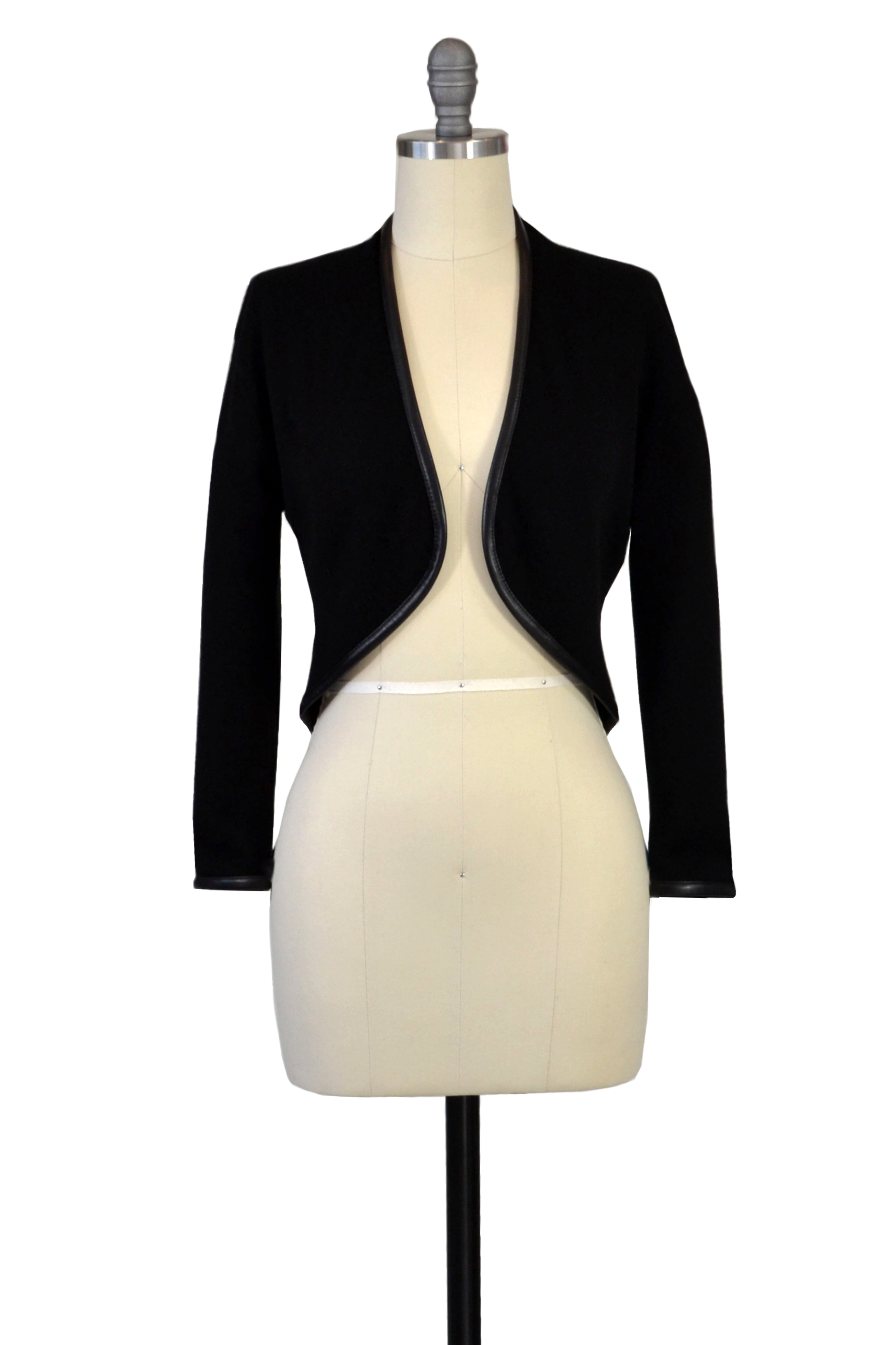 Cashmere Bolero with Leather Piping in Black