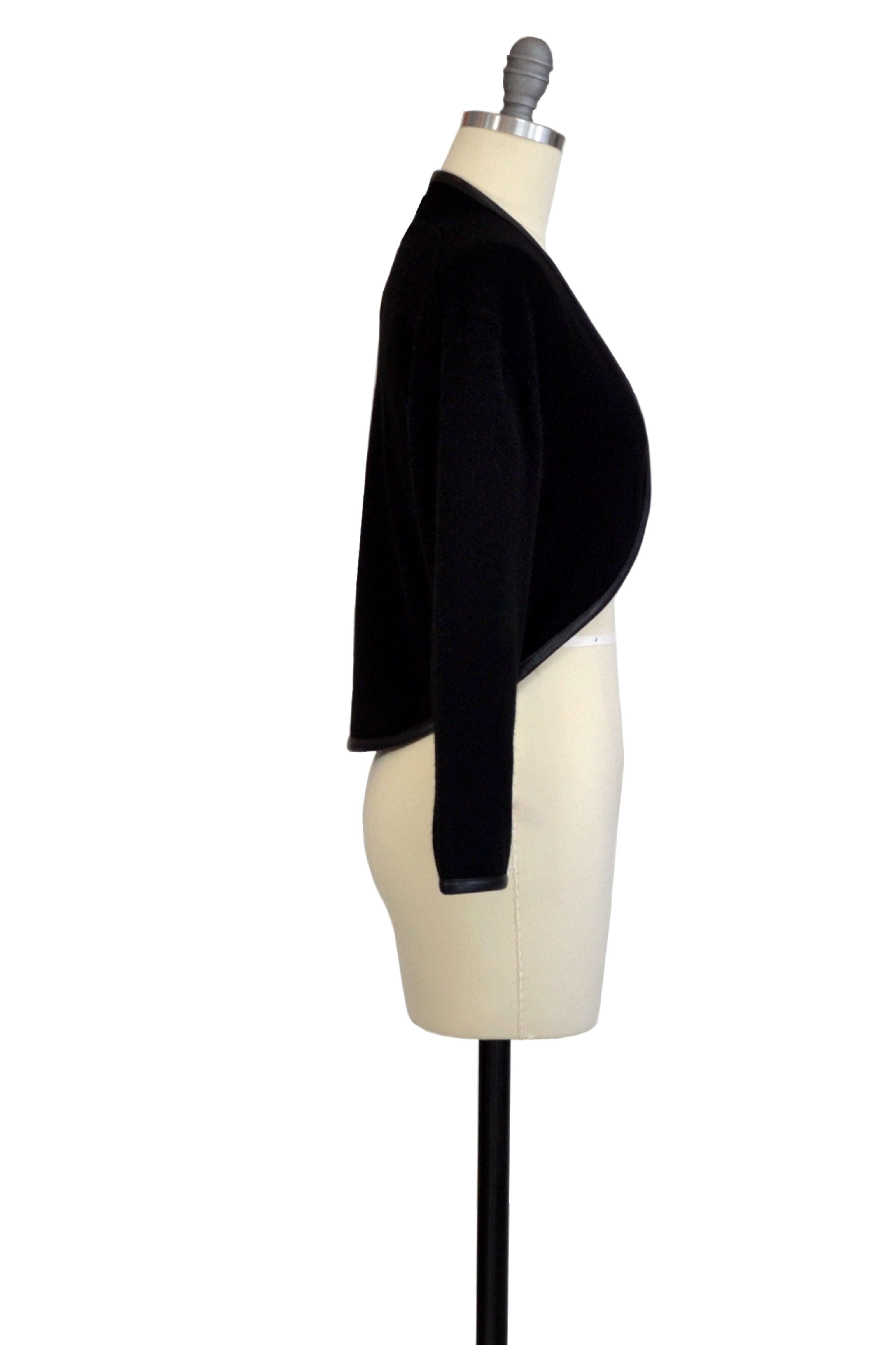 Cashmere Bolero with Leather Piping in Black
