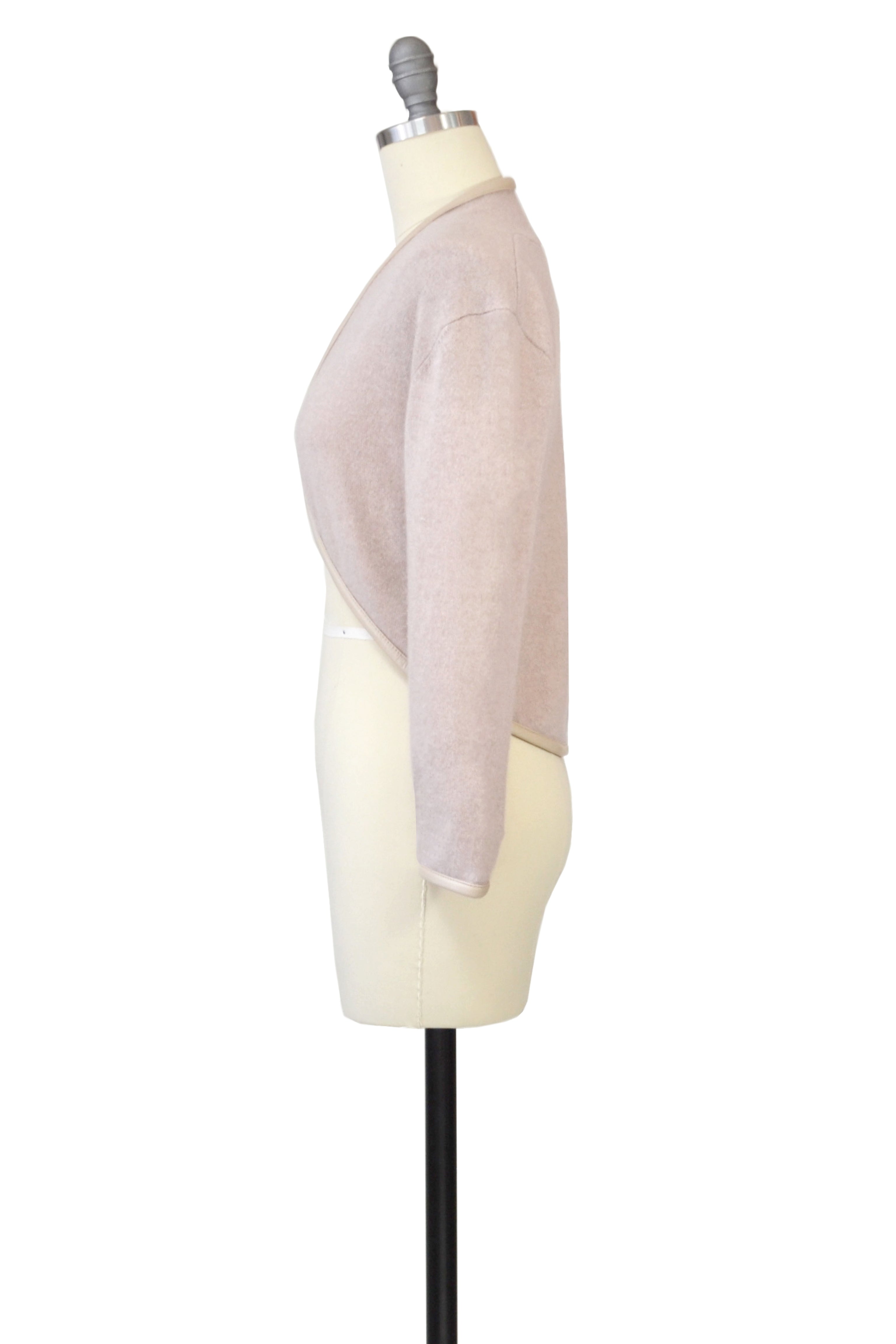Cashmere Bolero with Leather Piping in Blush