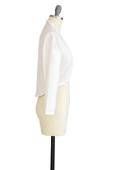 Cashmere Bolero with Leather Piping in Ivory