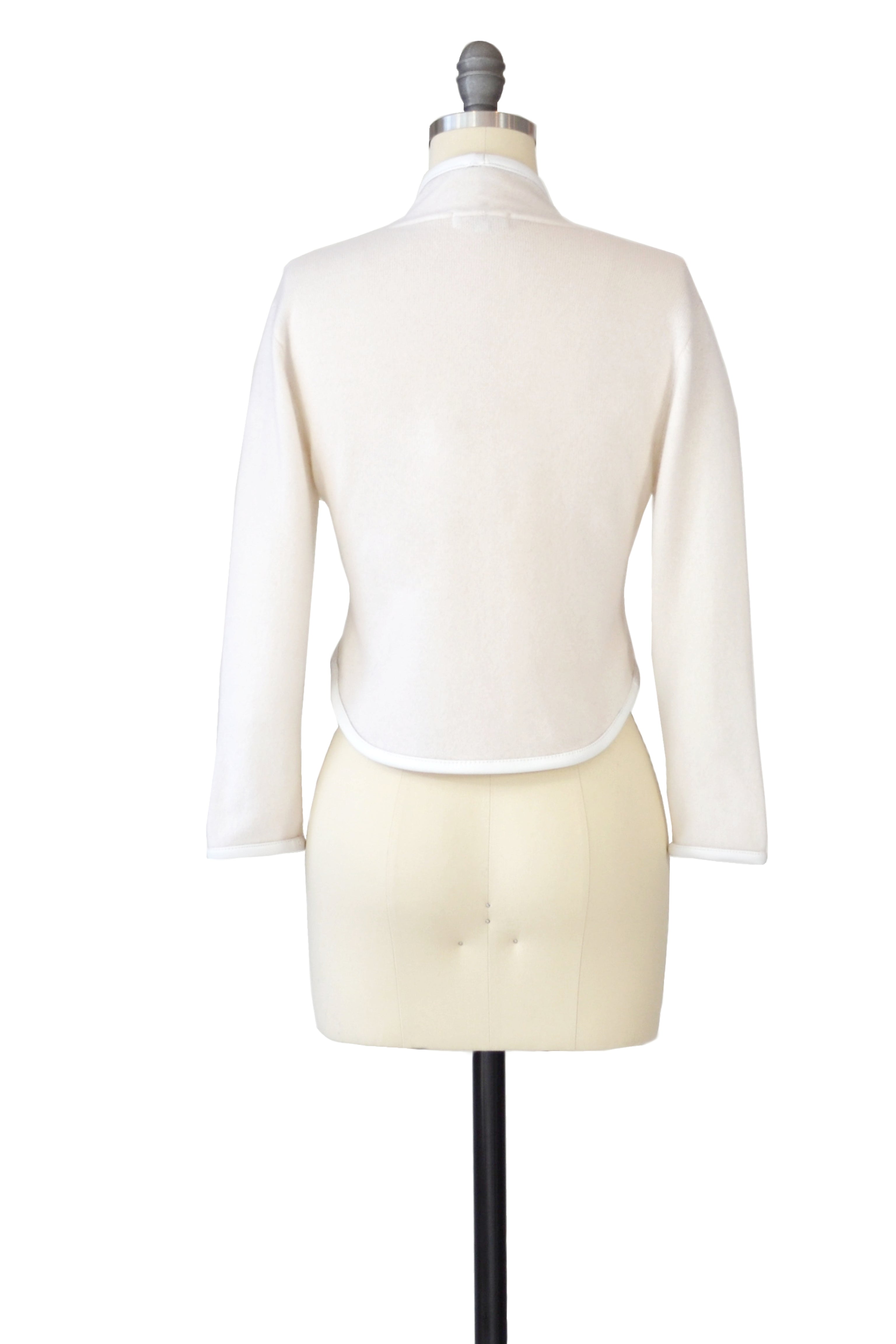 Cashmere Bolero with Leather Piping in Ivory