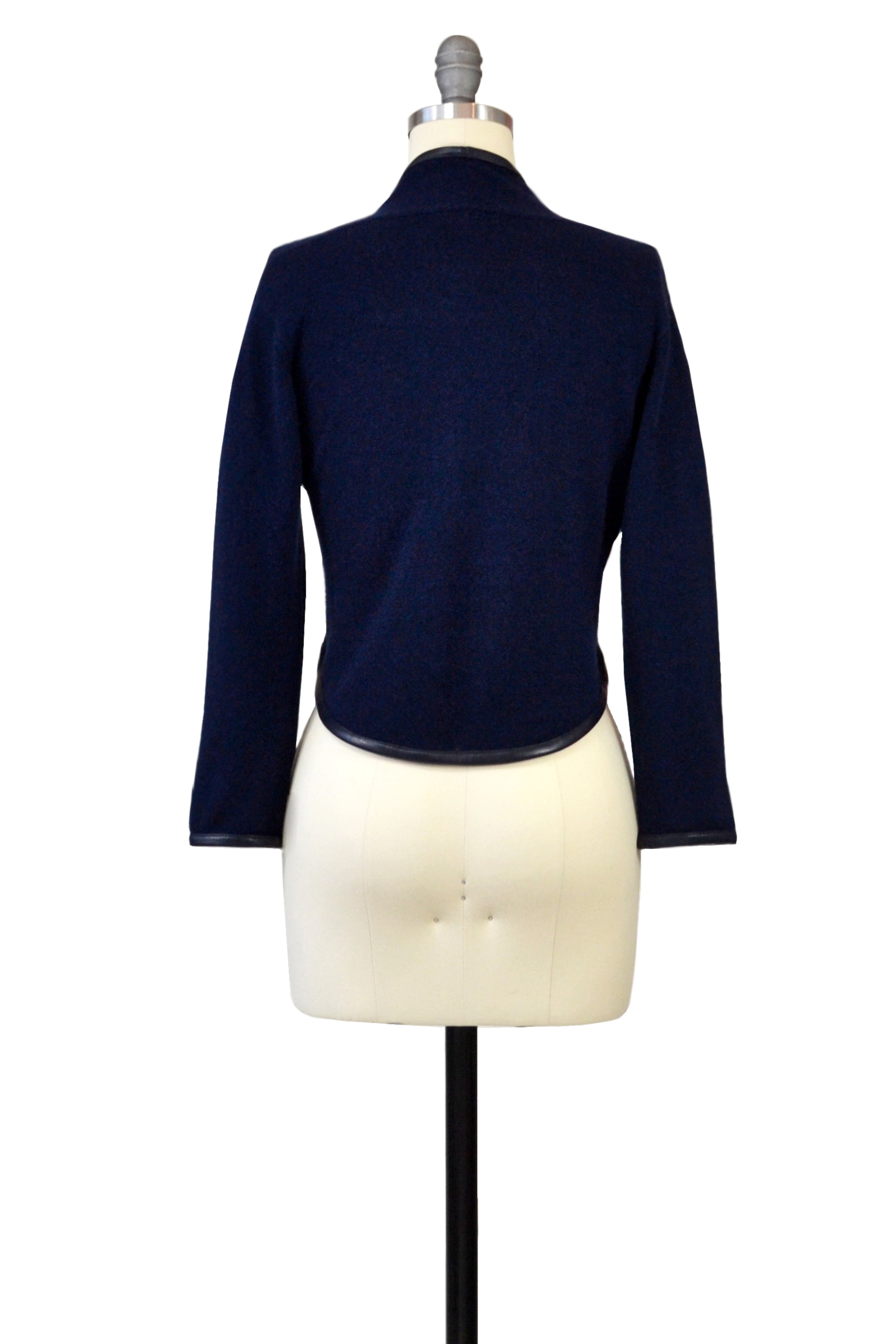 Cashmere Bolero with Leather Piping in Midnight Blue