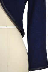Cashmere Bolero with Leather Piping in Midnight Blue