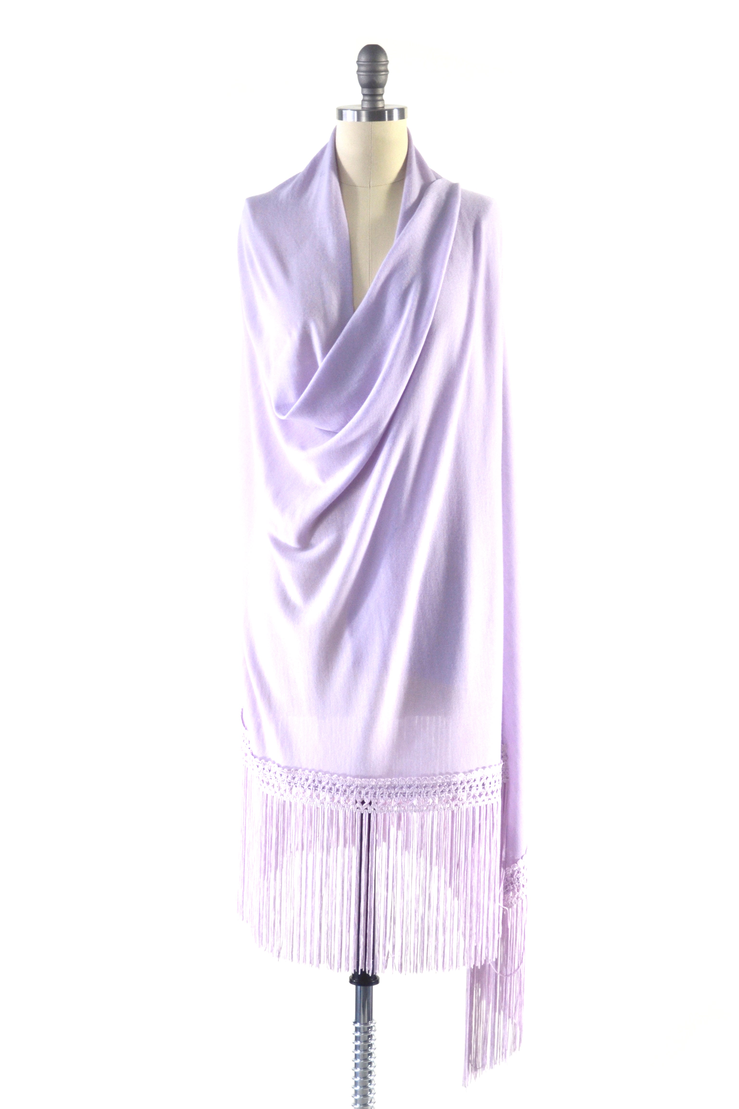 Fine Cashmere Wrap with Silky Macrame Fringe in Lavender