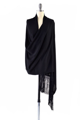 Fine Cashmere Wrap with Silky Macrame Fringe in Silver Gray