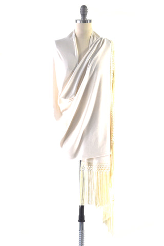 Fine Cashmere Wrap with Double Ostrich Feathers in Silver Gray
