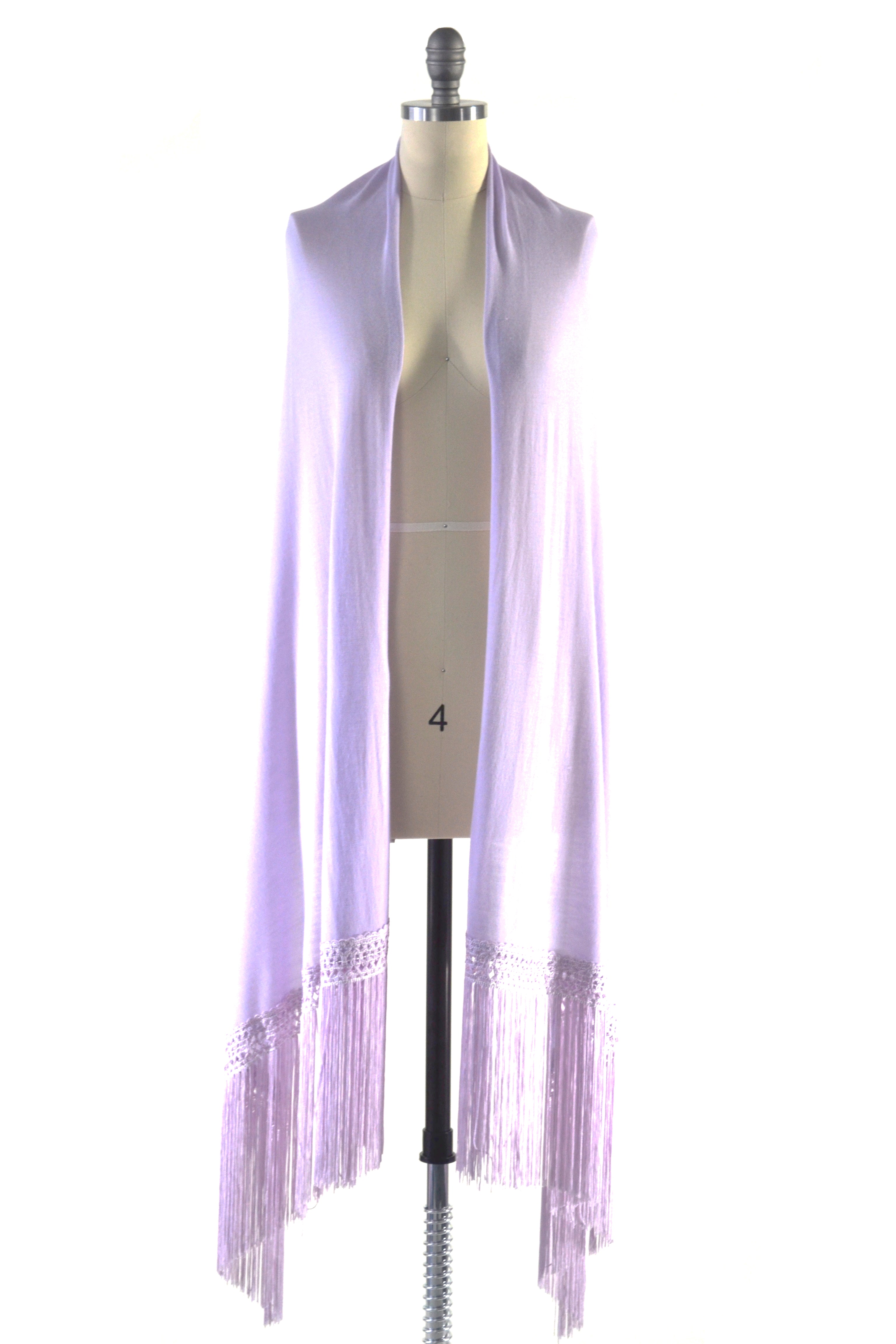Fine Cashmere Wrap with Double Silky Macrame Fringe in Lavender