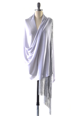 Fine Cashmere Wrap with Double Silky Macrame Fringe in Ivory