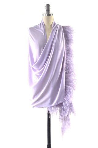 Fine Cashmere Wrap with Silky Macrame Fringe in Silver Gray