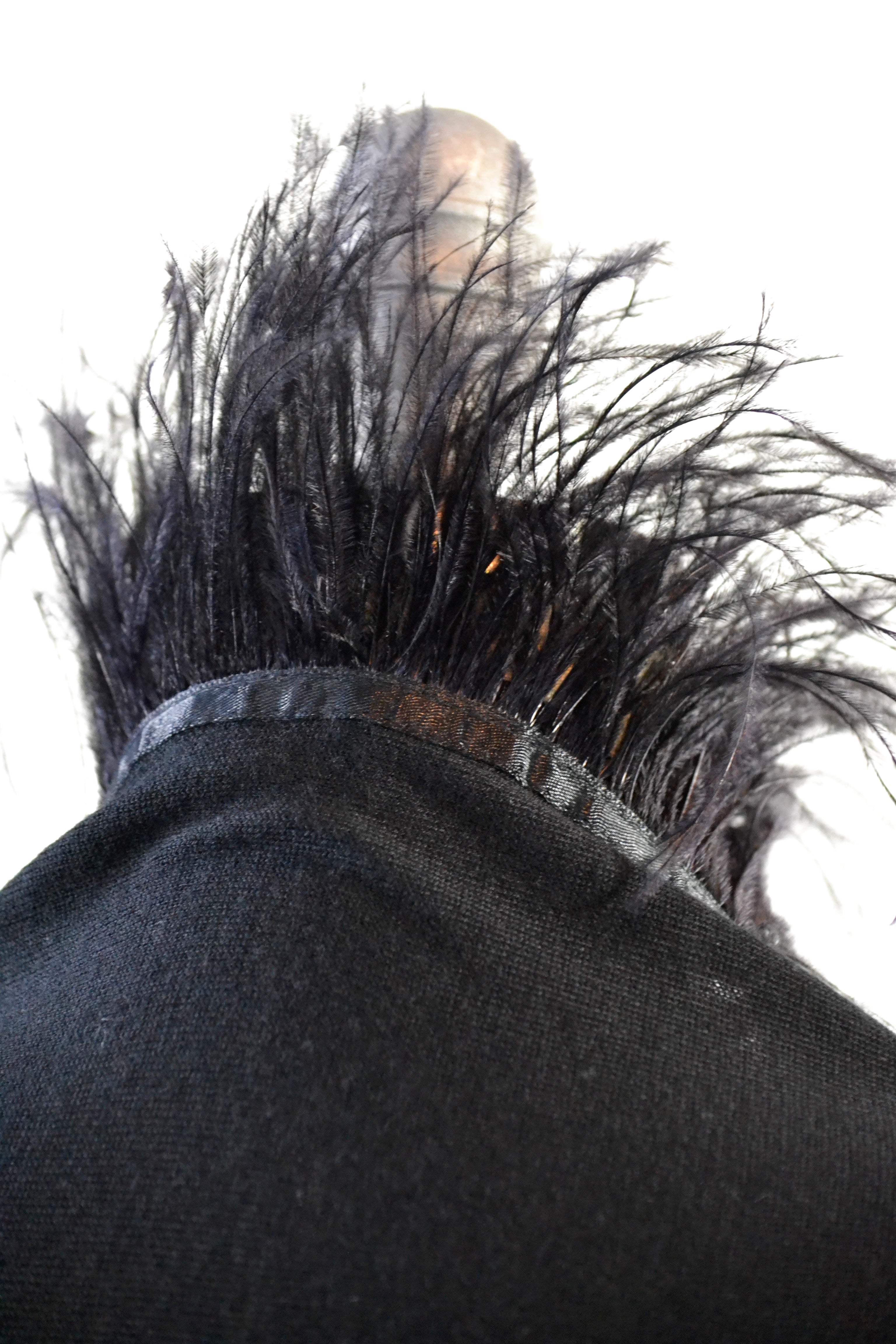 Fine Cashmere Wrap with Long Ostrich Feathers in Black