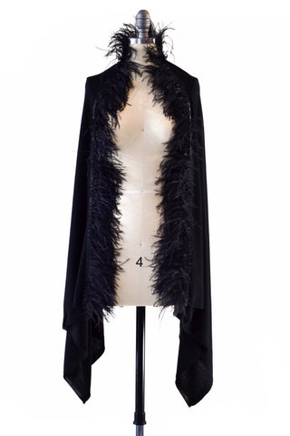 Fine Cashmere Wrap with Long Ostrich Feathers in Silver Gray
