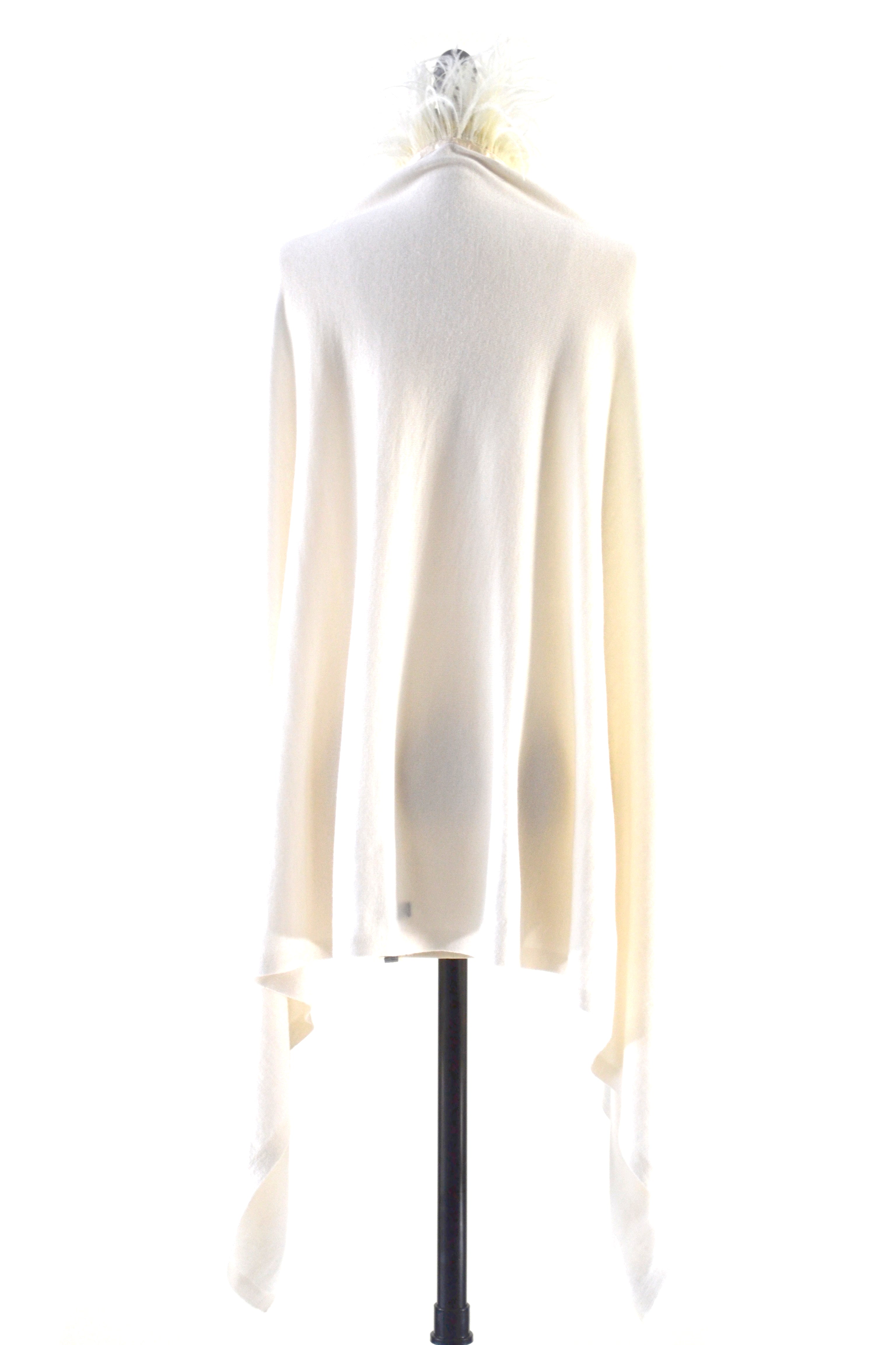 Fine Cashmere Wrap with Long Ostrich Feathers in Ivory