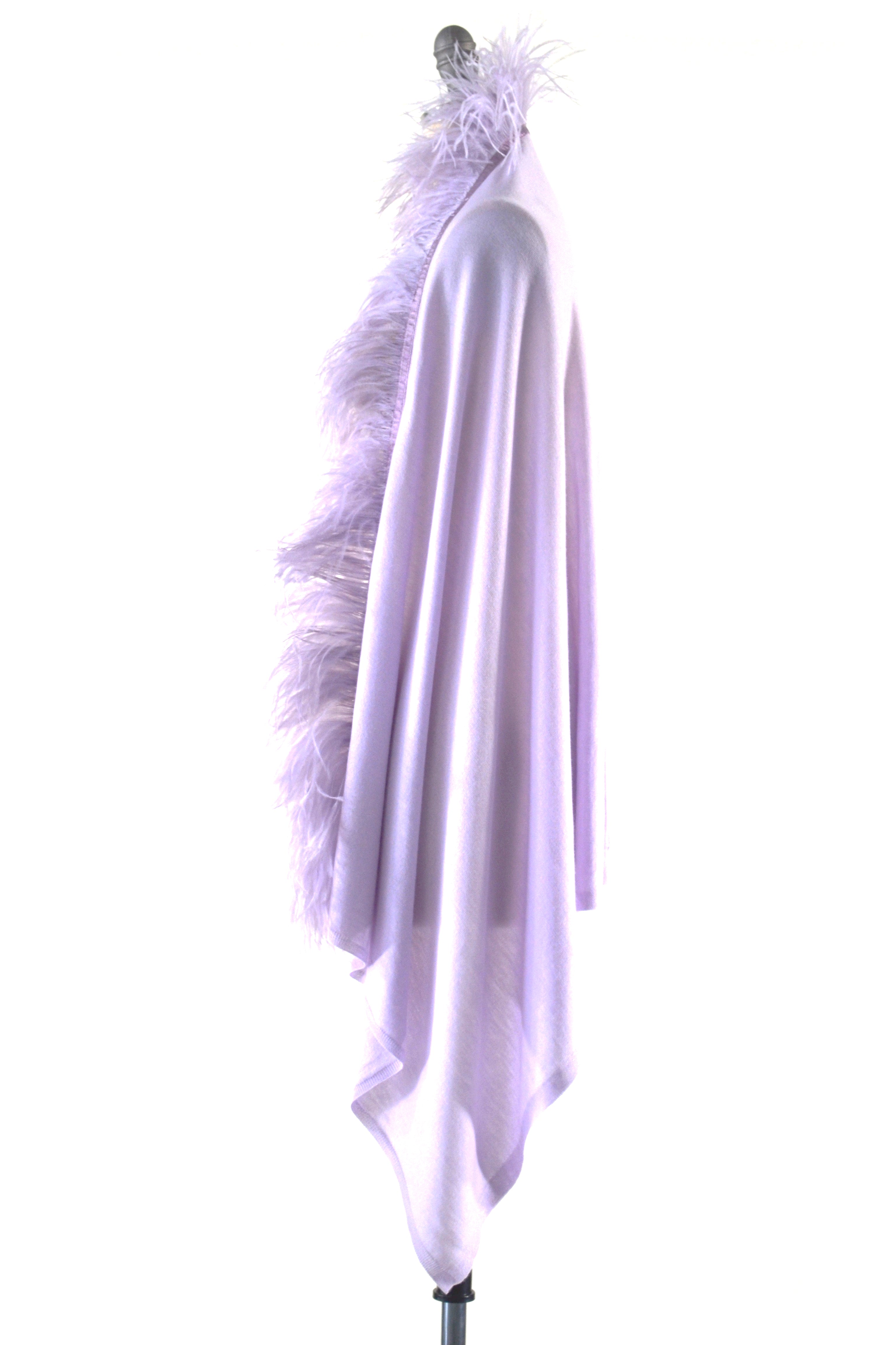 Fine Cashmere Wrap with Long Ostrich Feathers in Lavender