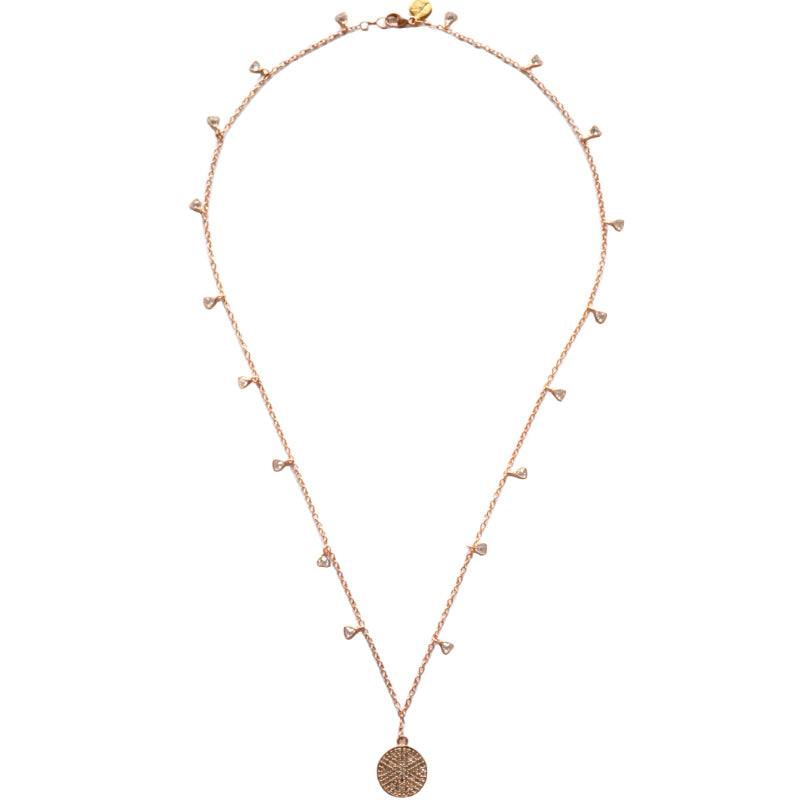 Rose Gold Celestial Diamond Necklace with a Round Disc Charm