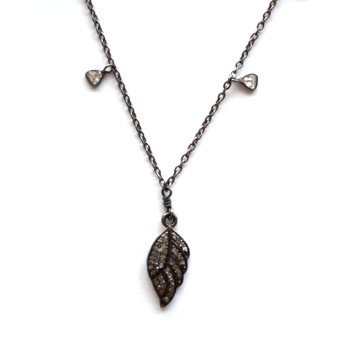 Oxidized Sterling Silver Celestial Diamond Necklace with an Angel Wing Charm