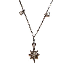 Oxidized Sterling Silver Celestial Diamond Necklace with a Star Charm