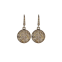 Pave Diamond Circle Drop Earrings in Oxidized Sterling Silver