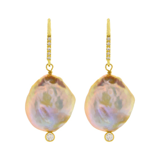 Pink Baroque Pearl Drop Earrings in Gold