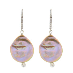 Lavender Baroque Pearl Drop Earrings in Sterling Silver