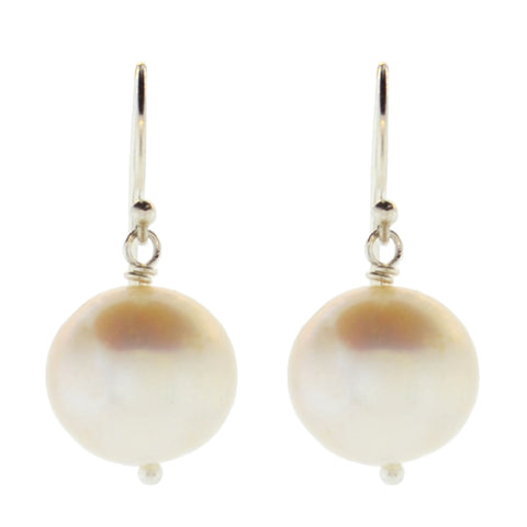 Diamond & White Baroque Pearl Drop Earrings in Gold