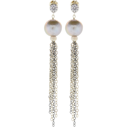 Sterling Silver, Oxidized Sterling Silver & Pearl Earrings