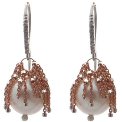 Pink Baroque Pearl Drop Earrings in Sterling Silver