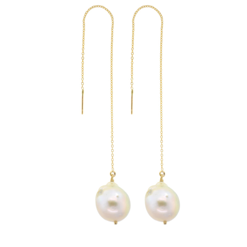White Baroque Pearl Threader Earrings