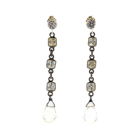 Diamond Rondelle & Gray Potato Pearl Drop Earrings