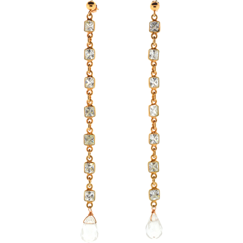 Diamond & Gray Potato Pearl Drop Earrings in Gold
