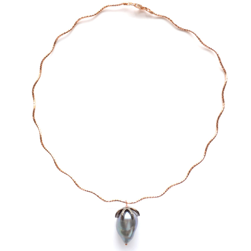 Rose Gold Choker with a Gray Baroque Pearl
