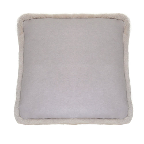 100% Cashmere Decorative Pillow with Rabbit Trim in Cloudy Gray