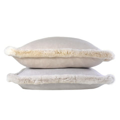 100% Cashmere Decorative Pillow with Rabbit Trim in Oatmeal