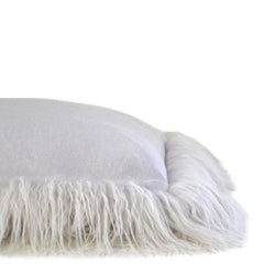 100% Cashmere Decorative Pillow with Tibetan Sheep Fur Trim in Cloudy Gray