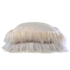100% Cashmere Decorative Pillow with Tibetan Sheep Fur Trim in Oatmeal
