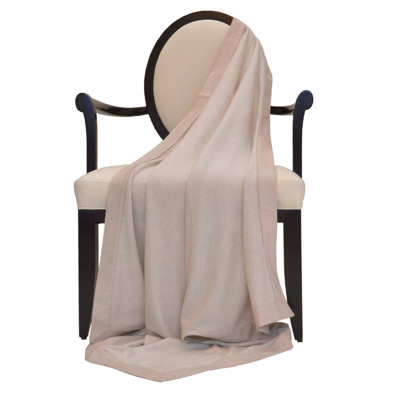 100% Cashmere Decorative Throw with Genuine Leather Trim in Oatmeal