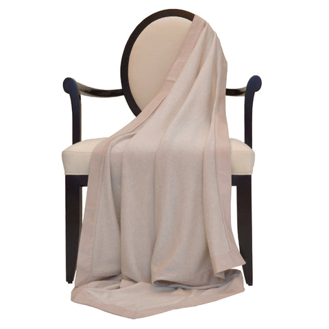 100% Cashmere Decorative Throw with Rabbit Trim on 1 Side in Oatmeal