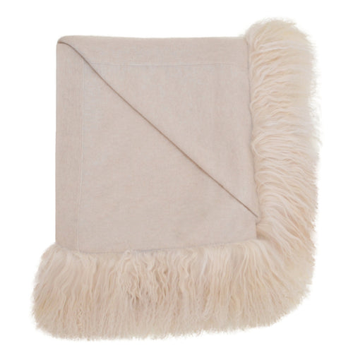 100% Cashmere Decorative Throw with Tibetan Sheep Fur on 1 Side in Oatmeal