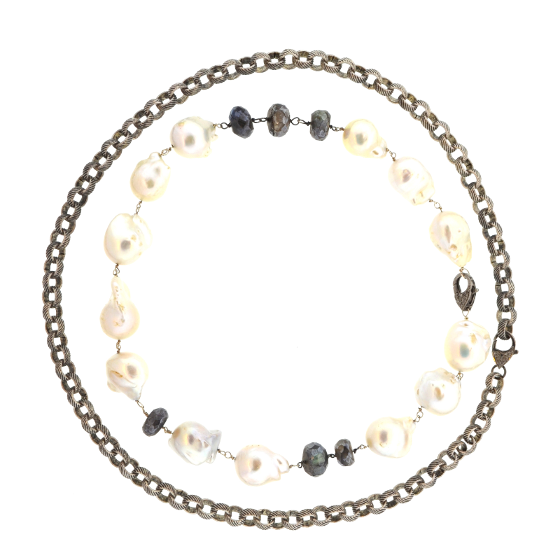Delaire Necklace with Diamonds & White Baroque Pearls