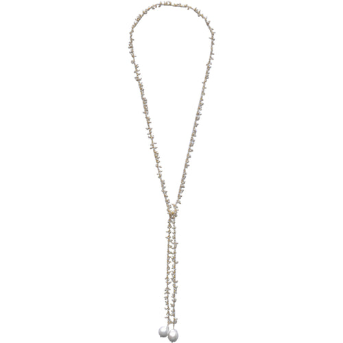 Dangling White Baroque Pearl Lariat in Gold