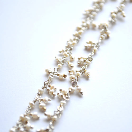 Dangling White Baroque Pearl Lariat in Sterling Silver