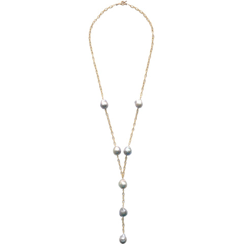 Gray Baroque Pearl "Y" Lillypad Necklace