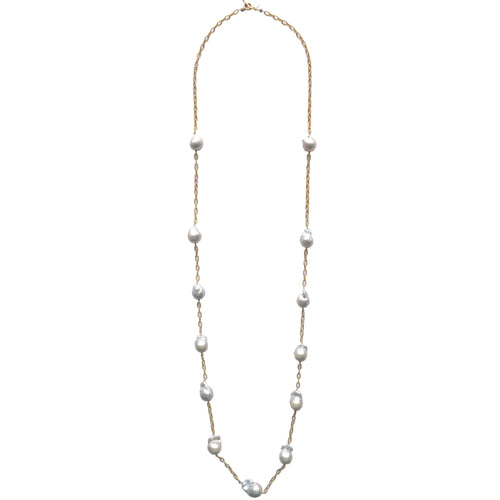 Gray baroque Pearl Chunky Cable Link Lillypad Necklace