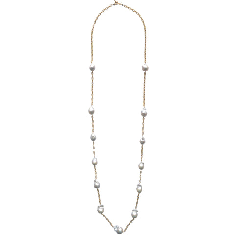 Gray Baroque Pearl "Y" Lillypad Necklace