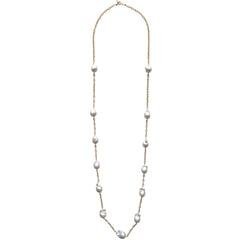 Gray baroque Pearl Chunky Cable Link Lillypad Necklace