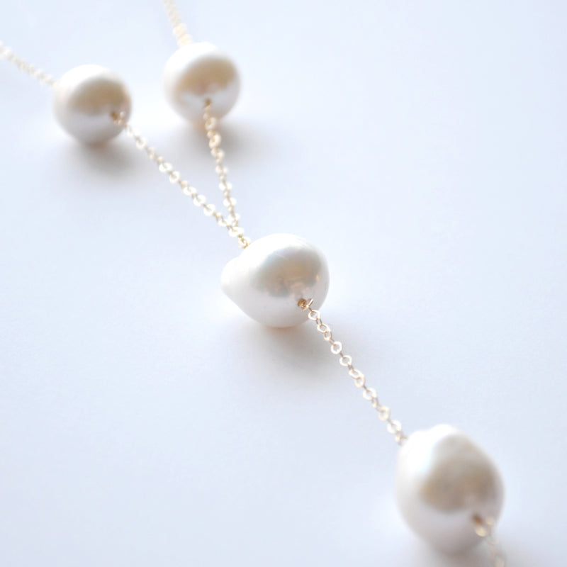 White Baroque Pearl "Y" Lillypad Necklace