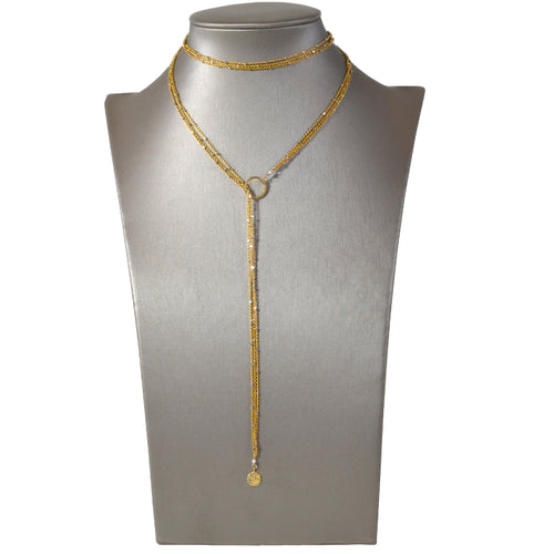 Gold Starry Nights Lariat with Pave Diamond Circle Ends